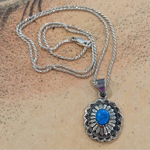 Vintage Navajo Sterling Silver Turquoise Pendant Necklace Signed Jim Calladitto - Picture 2 of 10